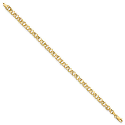 14k Yellow Gold 4.5mm Hollow Diamond-cut Double Link 7 inch Charm Bracelet