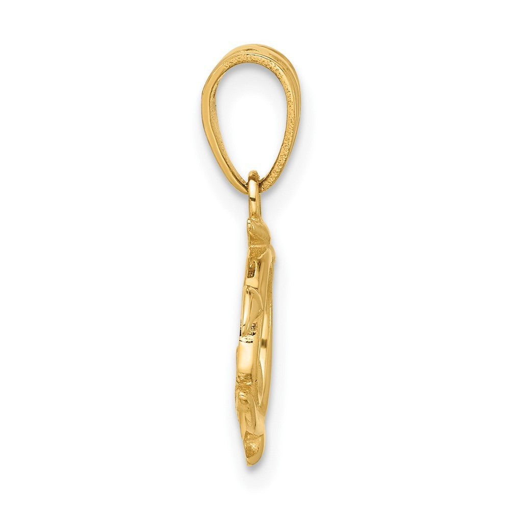 14k Yellow Gold with White Rhodium Diamond Cut Swirl Turtle Pendant