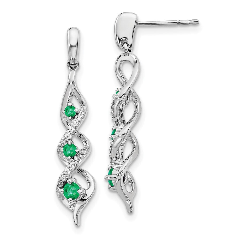 14k White Gold Diamond and Emerald Dangle Earrings