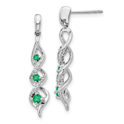 14k White Gold Diamond and Emerald Dangle Earrings