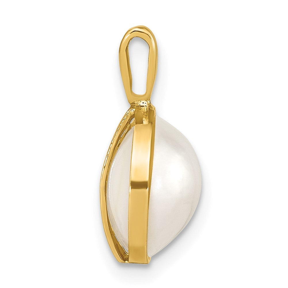 14k Yellow Gold 10-11mm White Round Saltwater Cultured Mabe Pearl Pendant