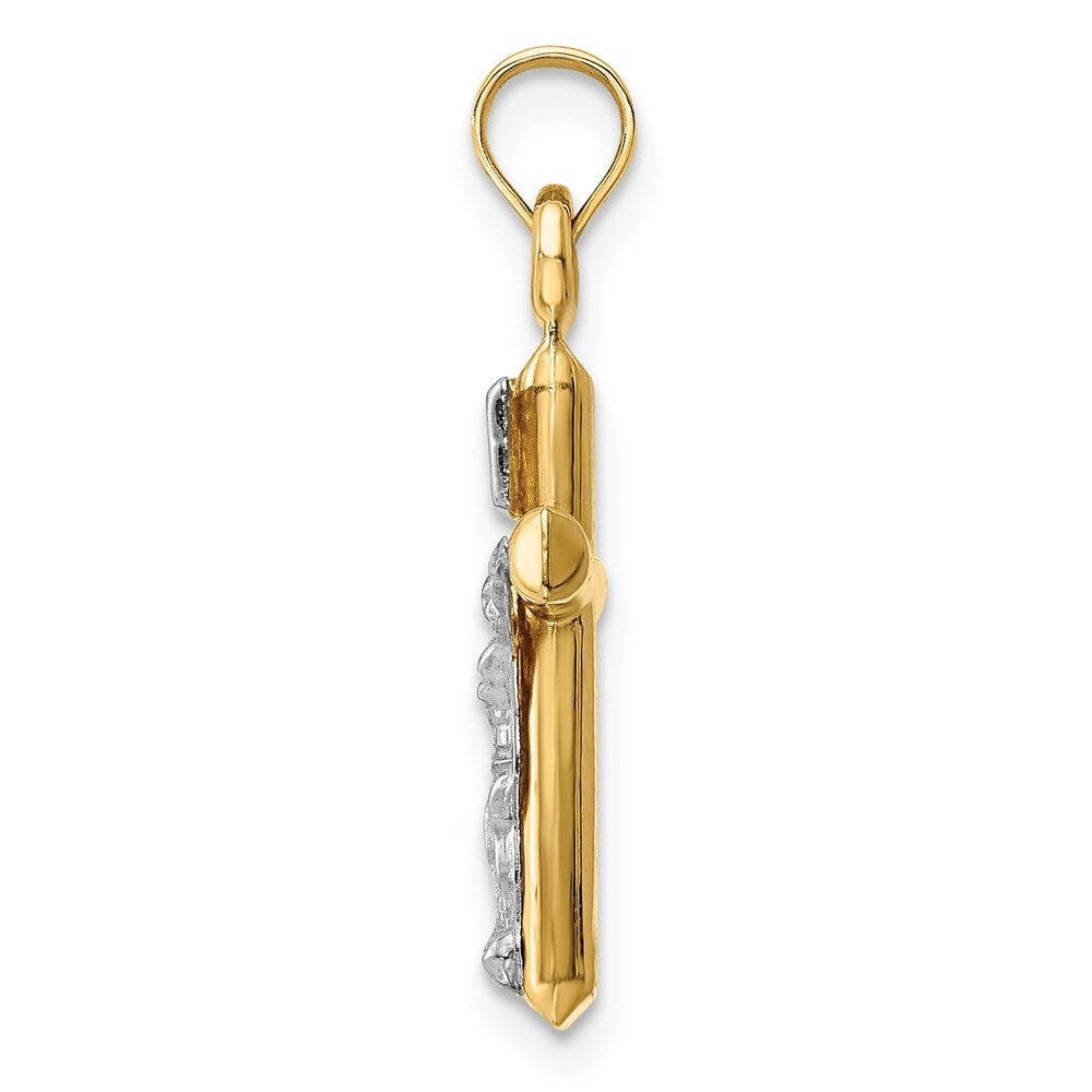14k Two-tone Gold Hollow Crucifix Pendant for Women