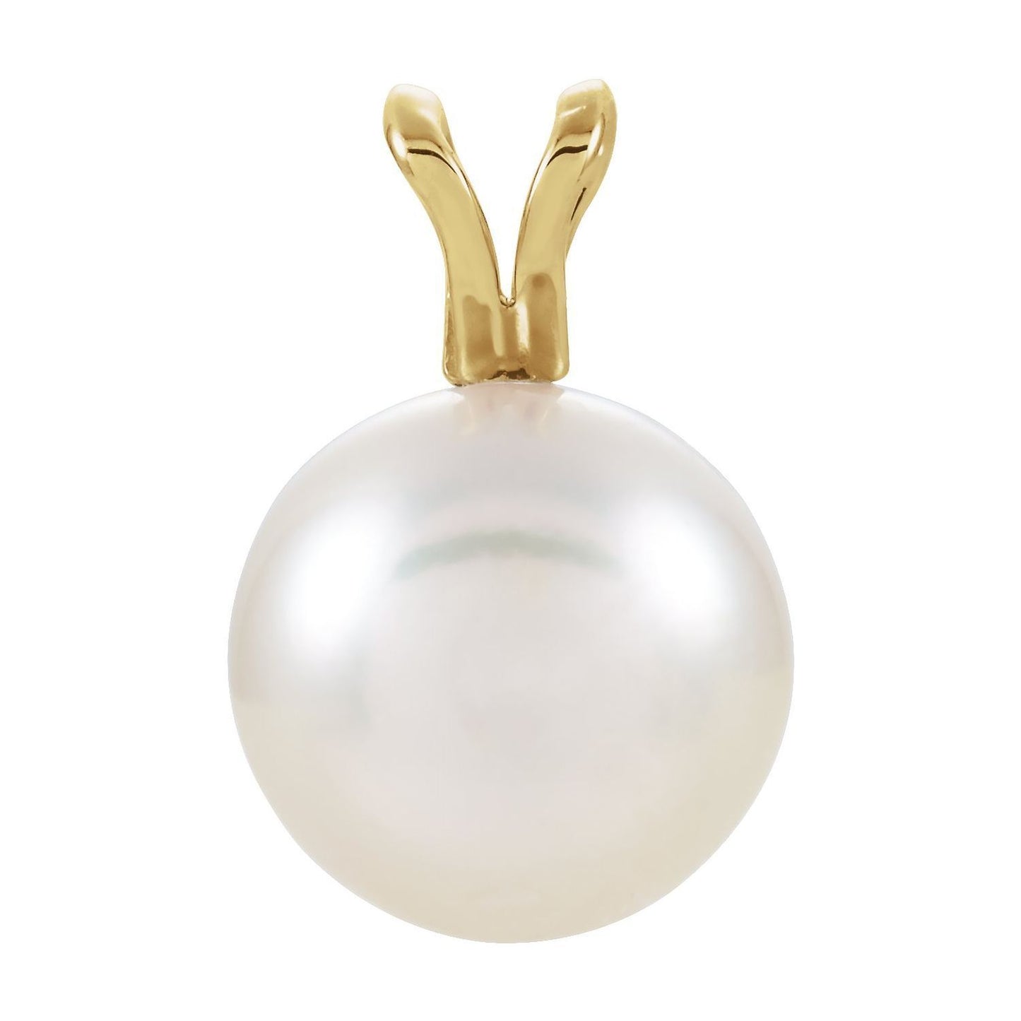 14k Yellow Gold Cultured White Akoya Pearl Pendant Fine Jewelry Gift for Her