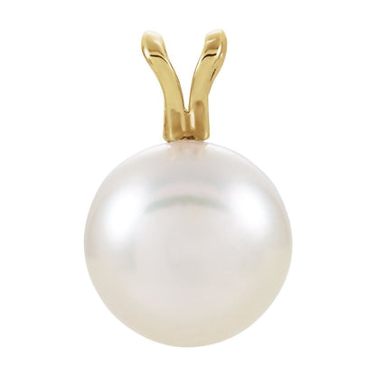 14k Yellow Gold Cultured White Akoya Pearl Pendant Fine Jewelry Gift for Her