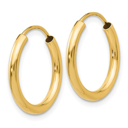 14k Yellow Gold Polished Round Endless 2mm Hoop Earrings Gift for Women