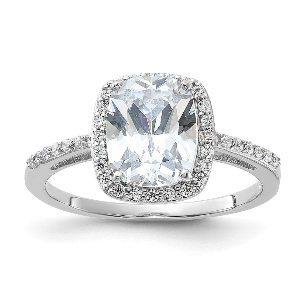 Sterling Silver Rhodium-plated 9x7 Cushion Cubic Zirconia Ring Size 6
