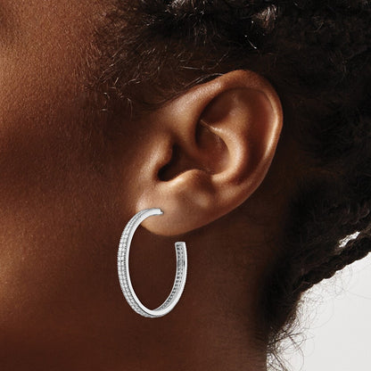 Sterling Silver Rhodium-plated Cubic Zirconia 30x3mm Hoop Earrings
