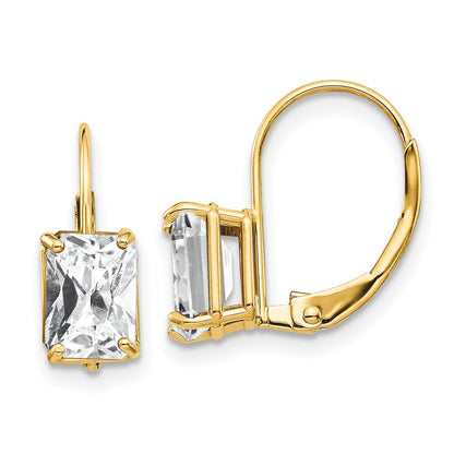 14k Yellow Gold 7x5mm Emerald Cut Cubic Zirconia Dangle Earrings Leverback