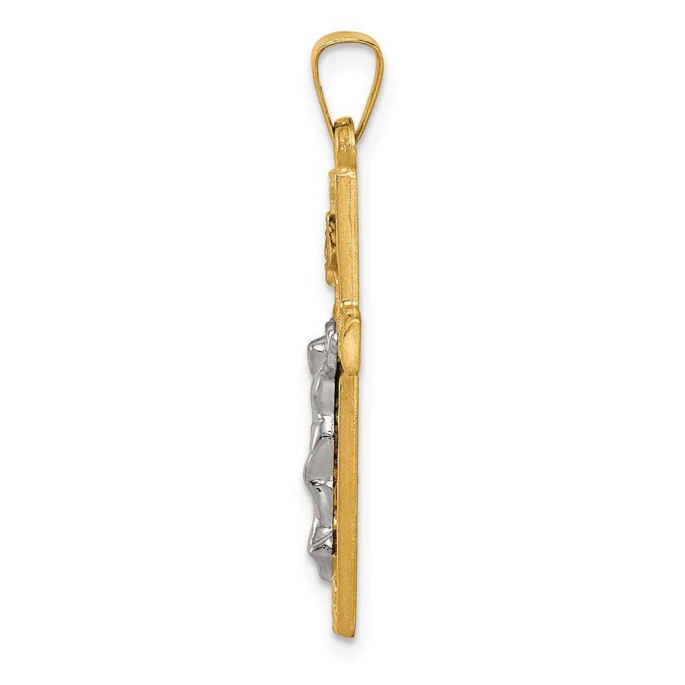 14k Two-tone Gold Polished Lattice Textured INRI Crucifix Pendant