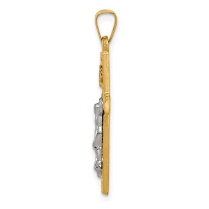 14k Two-tone Gold Polished Lattice Textured INRI Crucifix Pendant