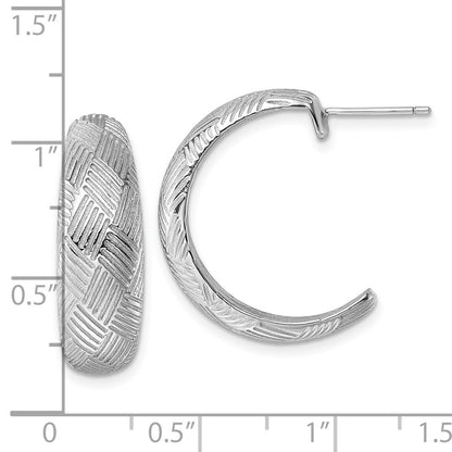 Sterling Silver Rhodium-plated Textured Woven Design J-Hoop Earrings