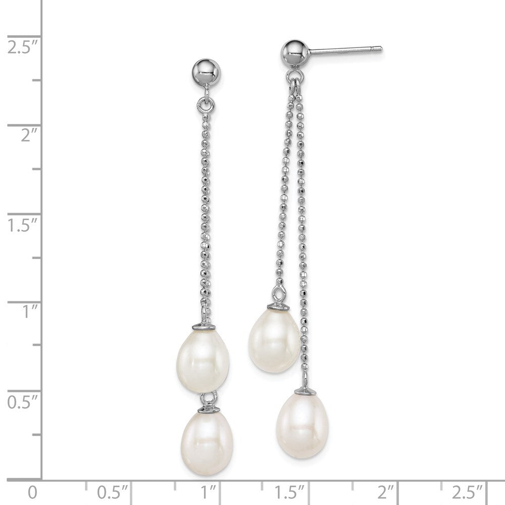 Sterling Silver 7-8mm White Rice Freshwater Cultured Pearl Post Dangle Earrings