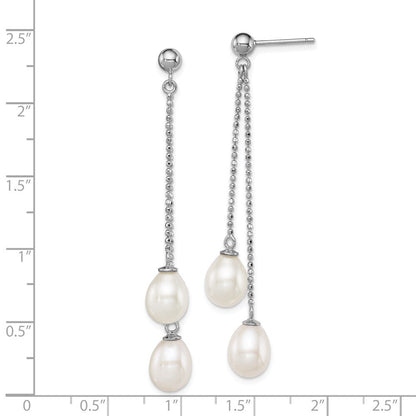 Sterling Silver 7-8mm White Rice Freshwater Cultured Pearl Post Dangle Earrings
