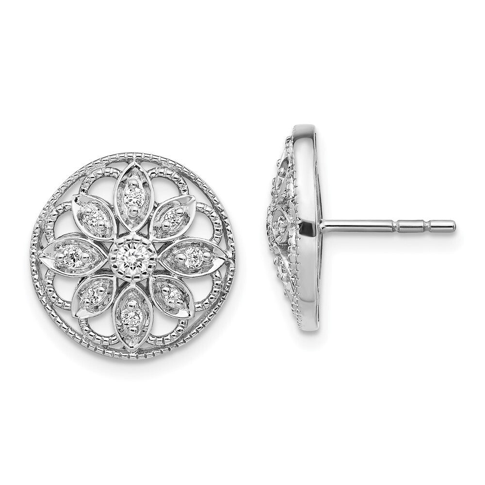 14k White Gold Diamond Fancy Floral Stud Earrings