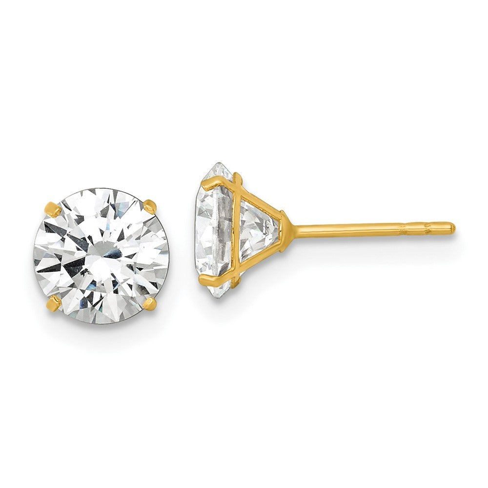 14k Yellow Gold Polished 7.00mm Round CZ Stud Earrings