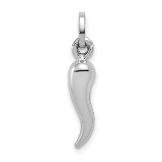 14k White Gold Hollow Italian Horn Charm Pendant for Women