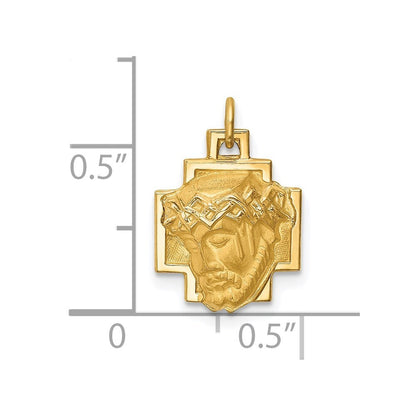 14k Yellow Gold Hollow Polished/Satin Small Jesus Cross Medal Pendant for Women