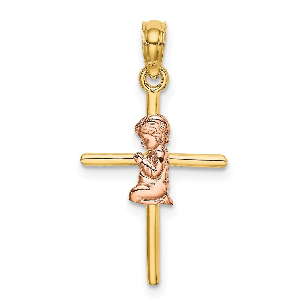 14k Two-tone Gold 2-D Boy On Cross Charm Pendant for Women