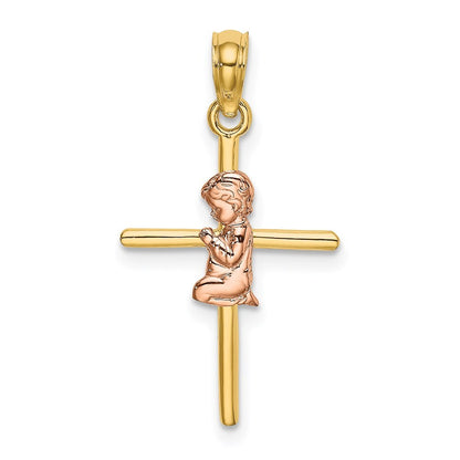 14k Two-tone Gold 2-D Boy On Cross Charm Pendant for Women