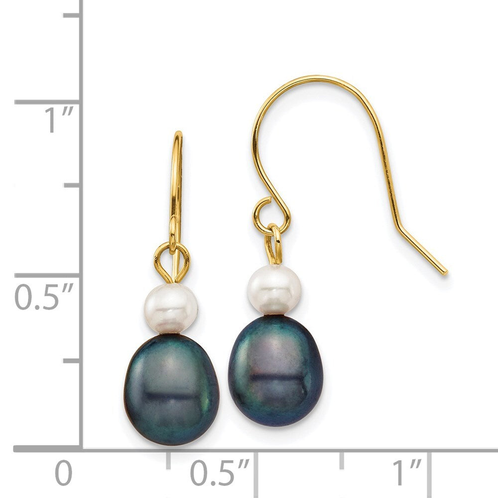 14k Yellow Gold 4-7mm Black Rice and Freshwater Cultured Pearl Dangle Earrings