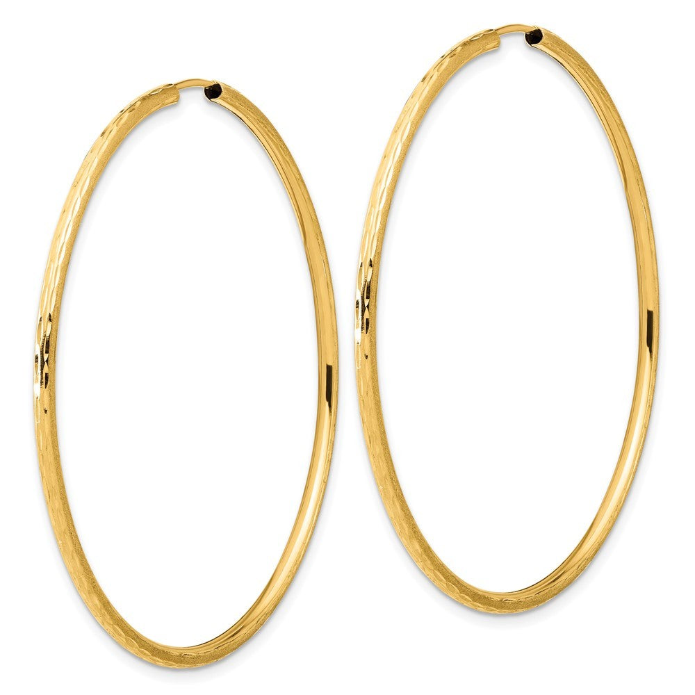 14k Yellow Gold Polished and Satin Diamond-Cut 2mm Endless Hoop Earrings