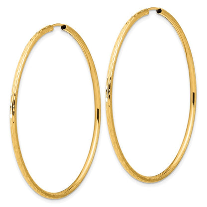 14k Yellow Gold Polished and Satin Diamond-Cut 2mm Endless Hoop Earrings