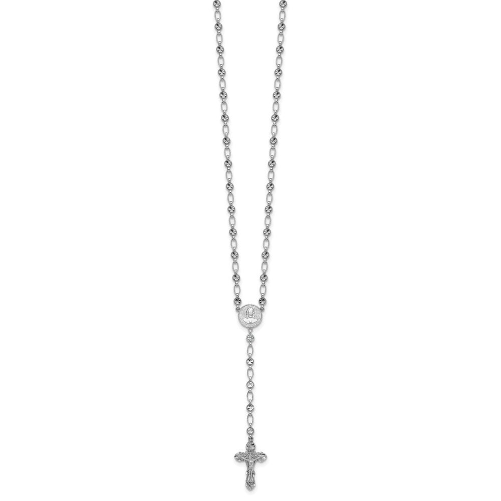 Sterling Silver Rhodium-plated Polished Cubic Zirconia 25.5in Rosary Necklace