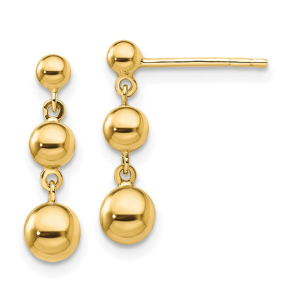 14k Yellow Gold Graduated 3 Ball Stud Earrings Gift for Women