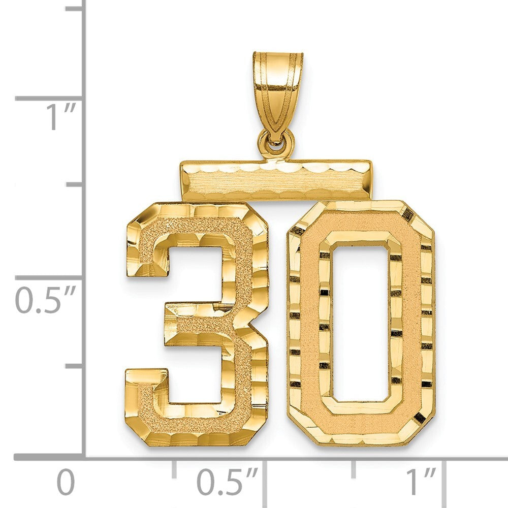 14k Yellow Gold Large Brushed Diamond-cut Number 30 Charm Pendant for Women