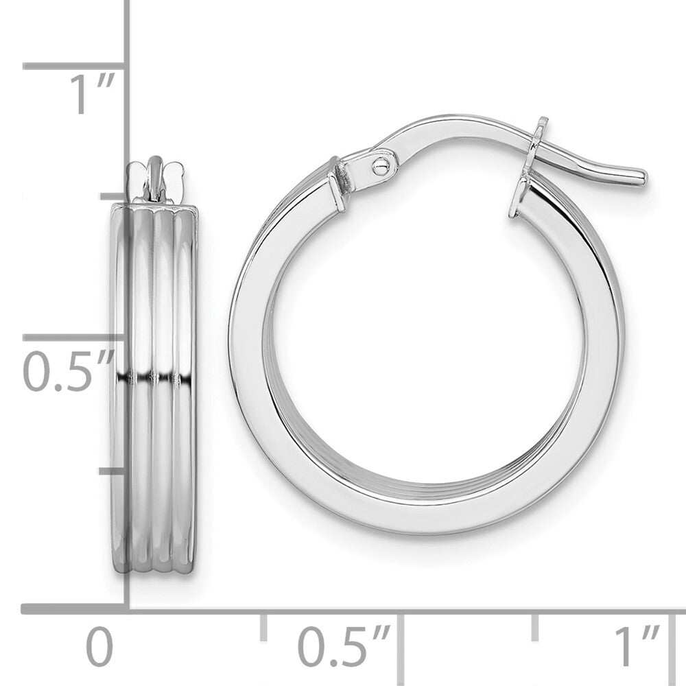 14k White Gold Polished Grooved Hoop Earrings Gift for Women