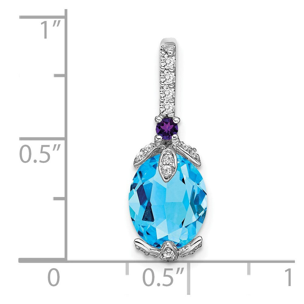 14k White Gold Oval Blue Topaz/Amethyst/Diamond Pendant for Women