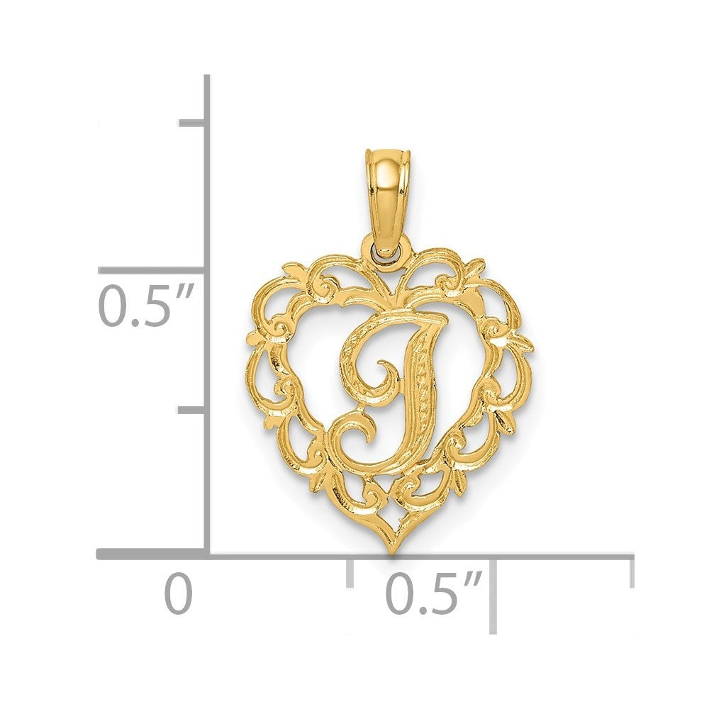 14k Yellow Gold Heart Script Letter I Initial Charm