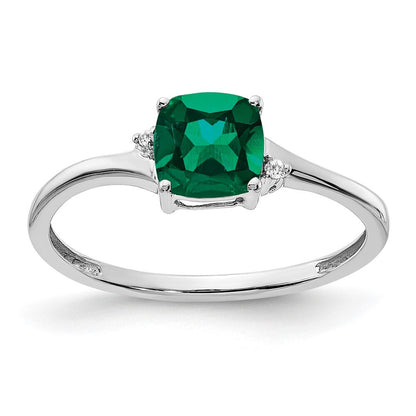 Sterling Silver Rhodium-plated Created Emerald and Diamond Ring Size 6