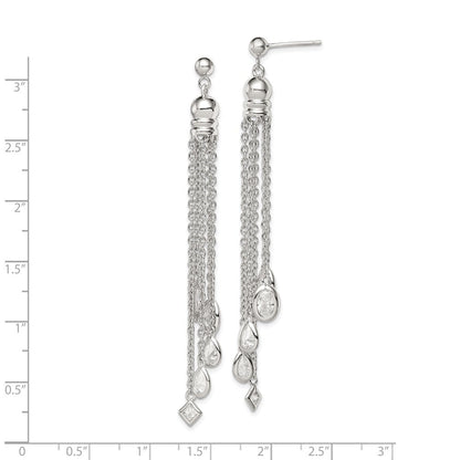 Sterling Silver Polished Cubic Zirconia & Multi-Chain Post Dangle Earrings