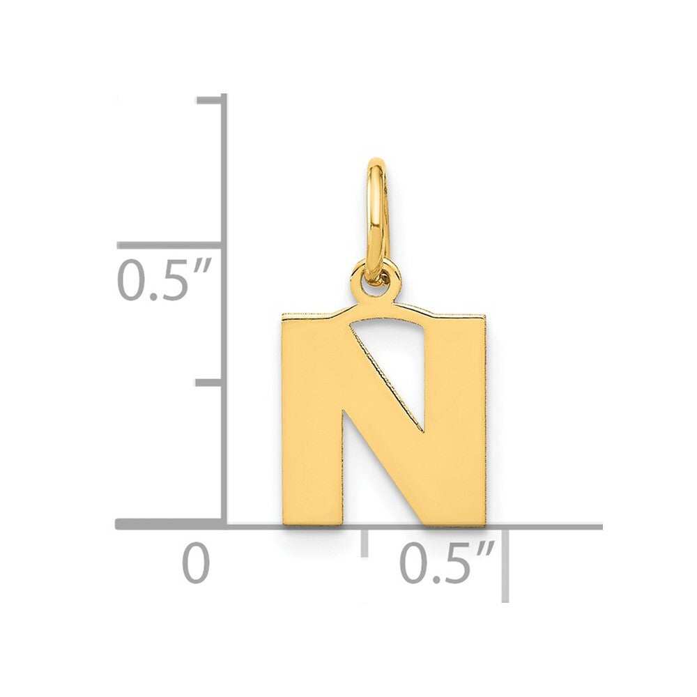 14k Yellow Gold Letter N Initial Pendant for Women
