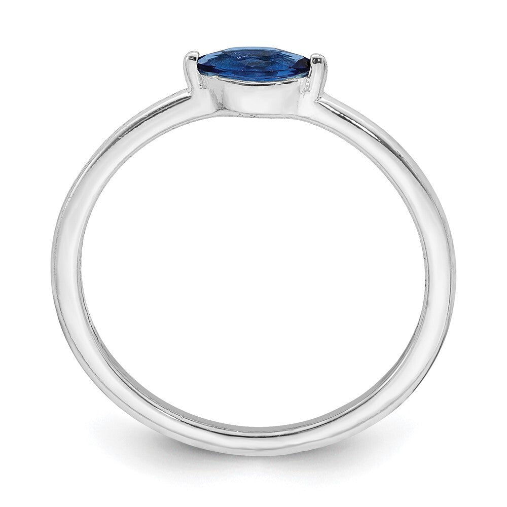Sterling Silver Rhodium Plated Blue Cubic Zirconia Ring Size 7