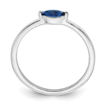 Sterling Silver Rhodium Plated Blue Cubic Zirconia Ring Size 7