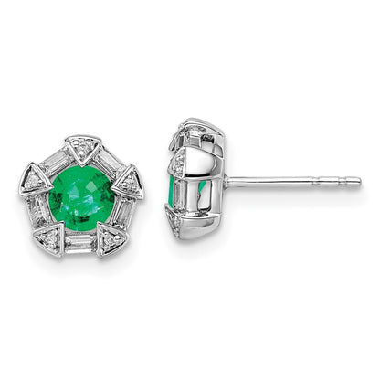 14k White Gold Emerald and Diamond Stud Earrings