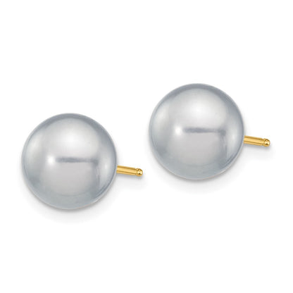 14k Yellow Gold 8-9mm Grey Round Freshwater Cultured Pearl Stud Earrings