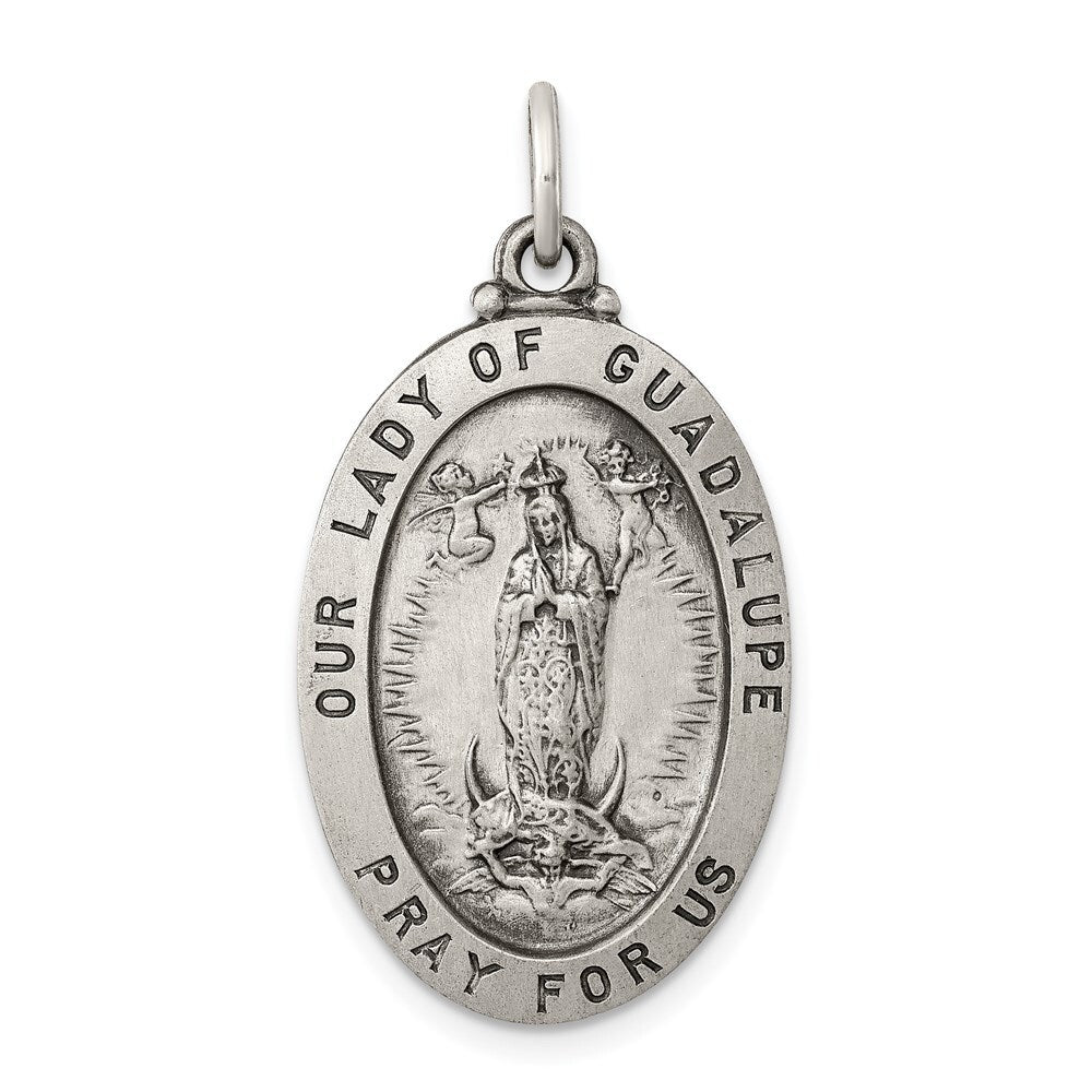 Sterling Silver Antiqued Our Lady of Guadalupe Medal Pendant