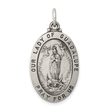 Sterling Silver Antiqued Our Lady of Guadalupe Medal Pendant