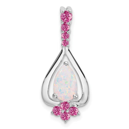 14k White Gold Pear Created Opal/Created Pink Sapphire Pendant for Women
