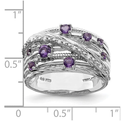 Sterling Silver Rhodium-plated Polished Amethyst and Diamond Ring Size 6