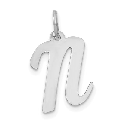 14k White Gold Medium Script Letter N Initial Charm Pendant for Women