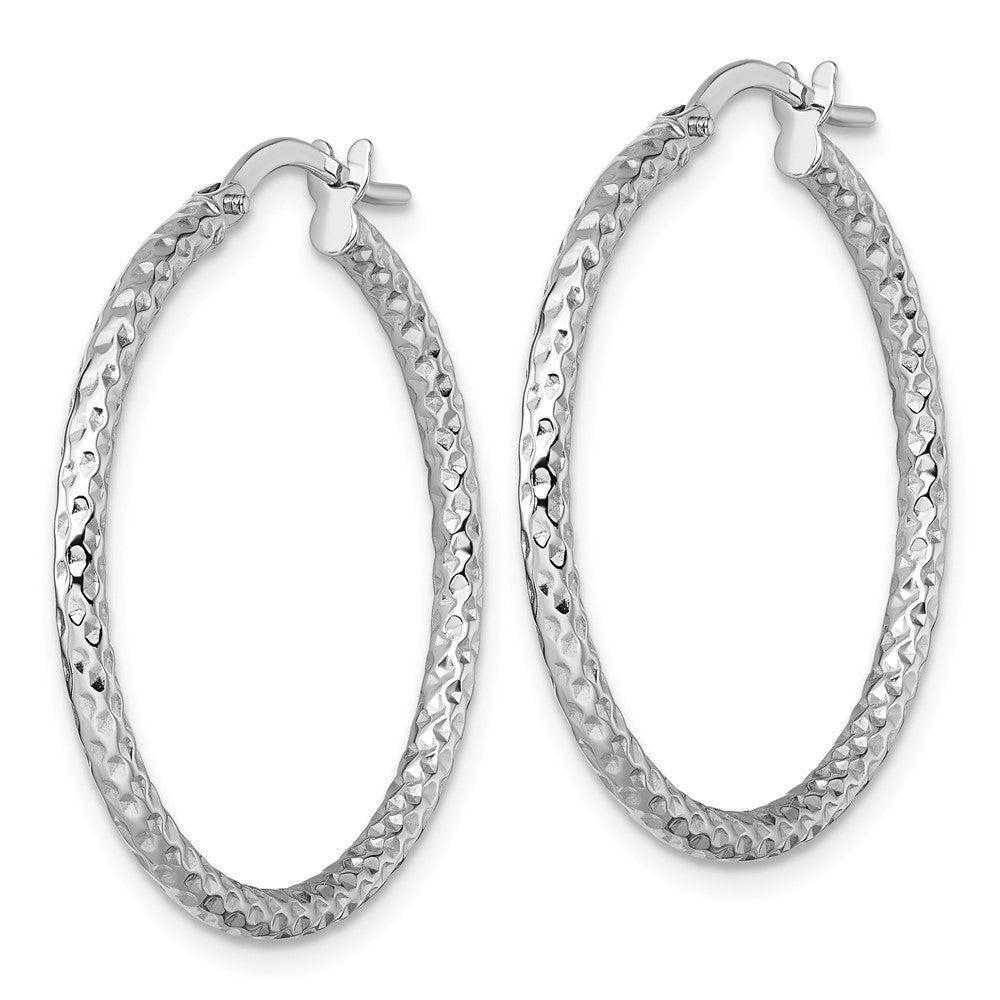 14k White Gold Polished Diamond-cut Textured 2 x 28mm Tube Hoop Earrings