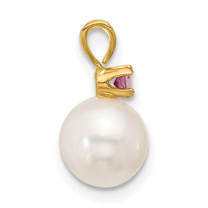 14k Yellow Gold 7-7.5mm Freshwater Cultured Pearl & Pink Topaz Pendant