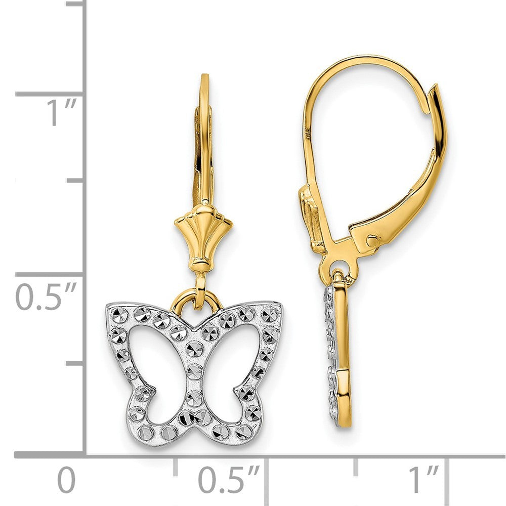 14k Yellow Gold & White Rhodium Diamond-Cut Butterfly Drop Dangle Earrings