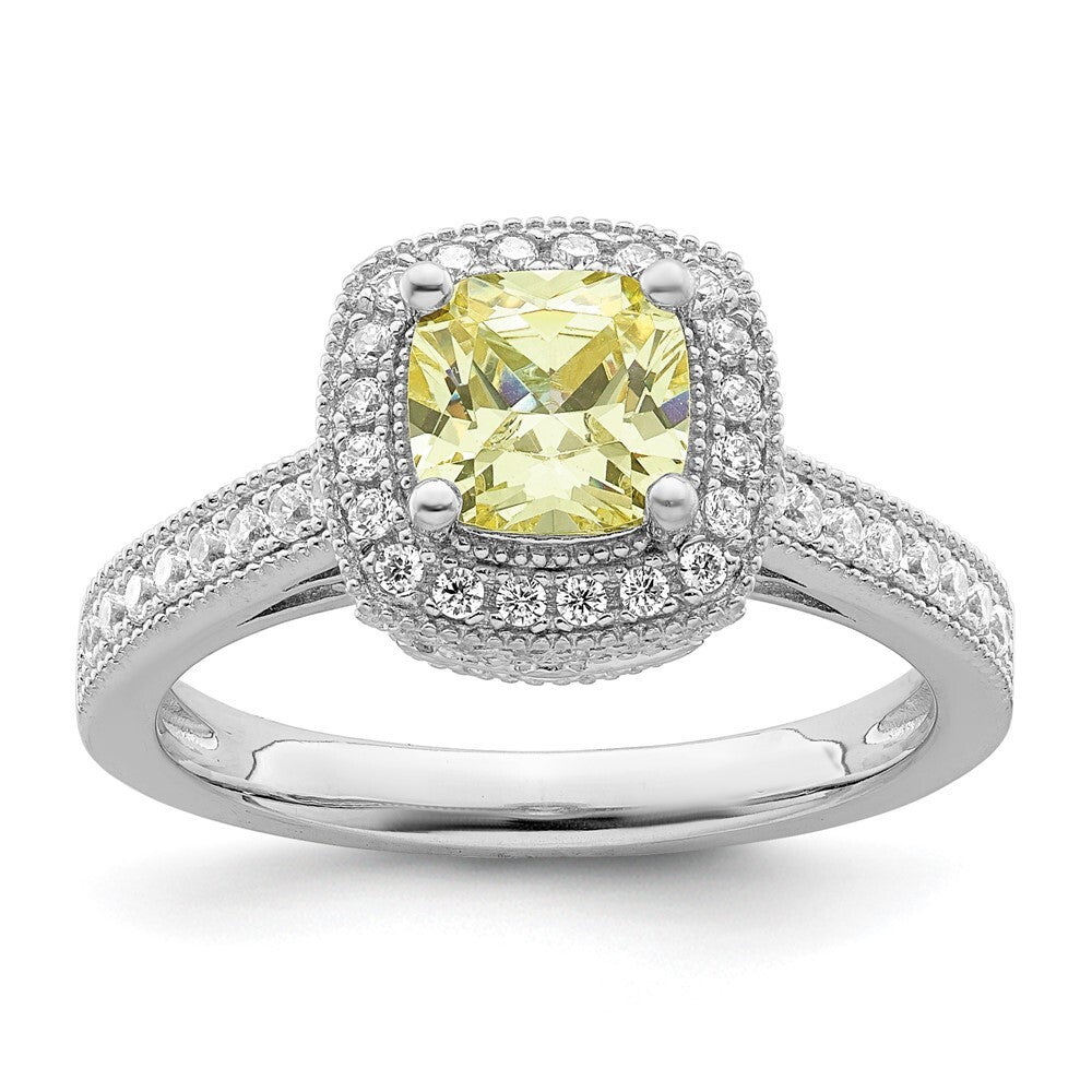 Sterling Silver Rhodium plated White and Yellow CZ Ring Size 7
