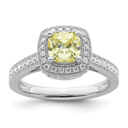 Sterling Silver Rhodium plated White and Yellow CZ Ring Size 7