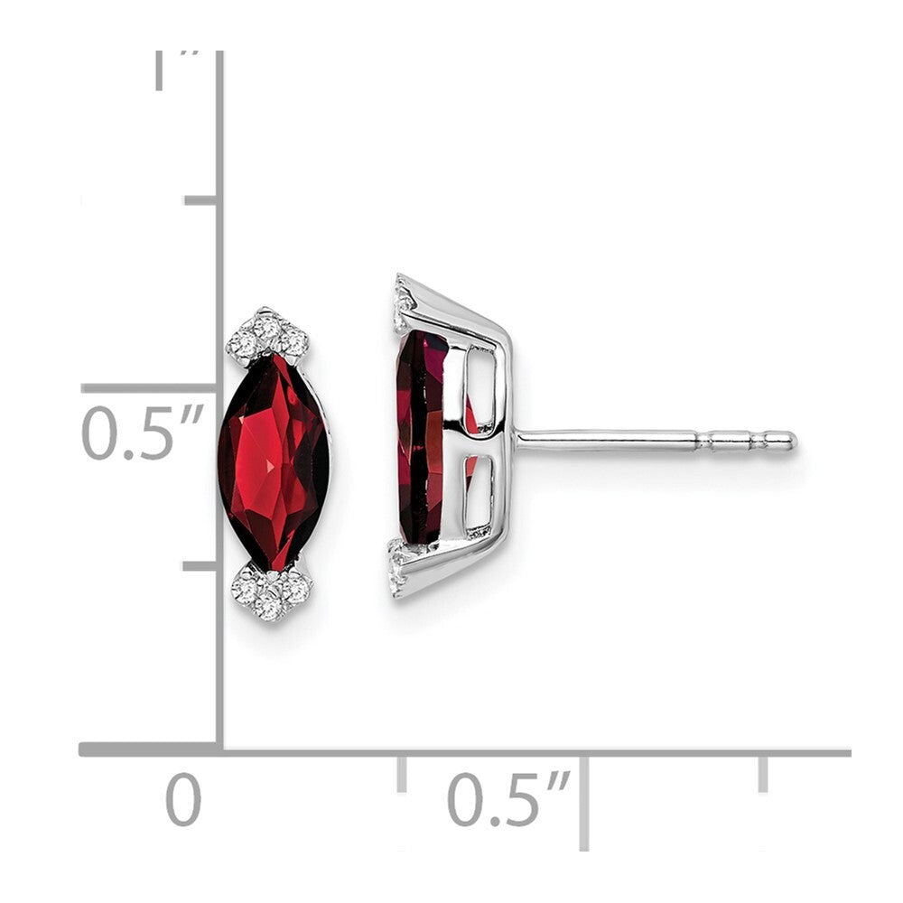 14k White Gold Marquise Garnet and Diamond Stud Earrings Gift for Women